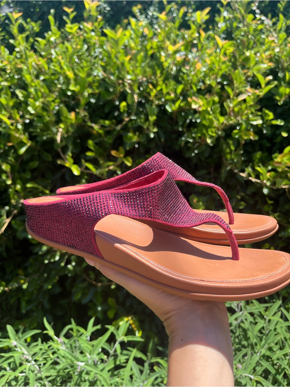 Fitflop Banda Glitz Red Slide Sandals Thongs Rhinestone Embellished Fairy Sz 10